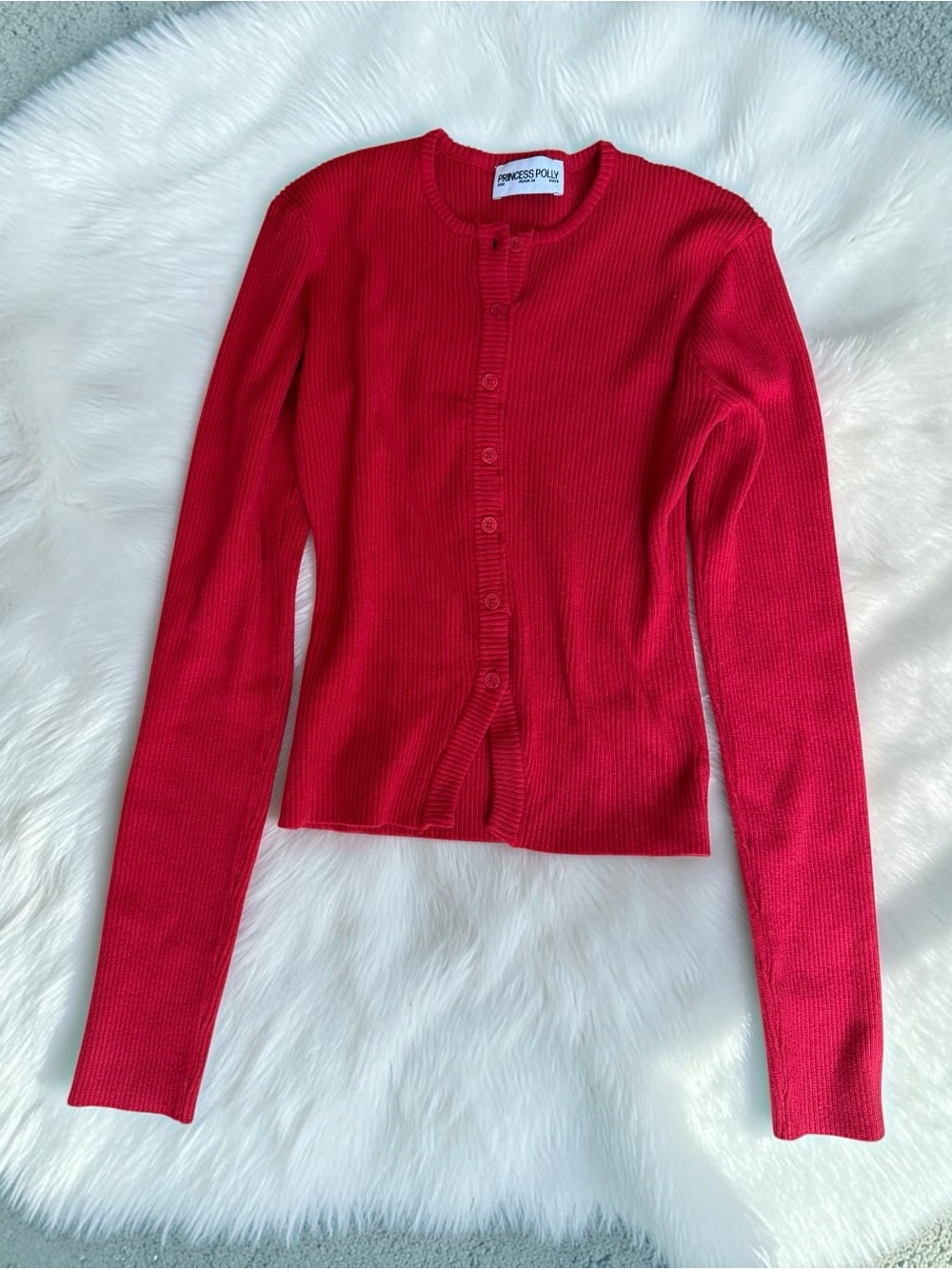 Princess Polly Ribbed Suzu Ribbed Cadigan Sweater in Red New Without Tags